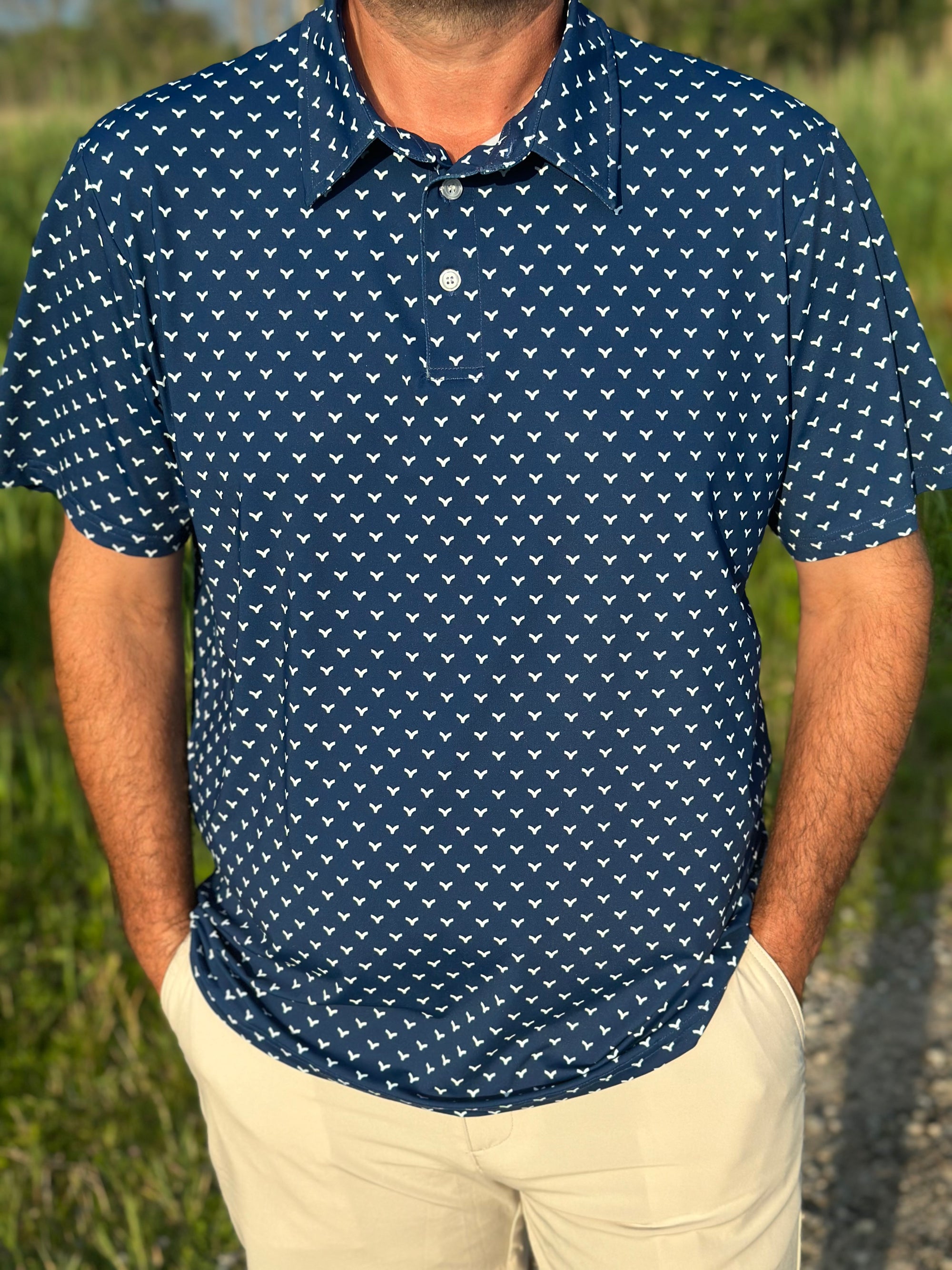 Navy Blue 3BG Pattern Polo